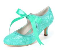 DANOBAB Damen Hochzeitsschuhe für die Braut Brautschuhe mit Sandalen runde Spitze Satin Pumps geschlossene Zehenpartie Abend, 6 cm Absatz,Lake Blue,42
