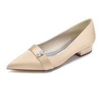 DANOBAB Damen Hochzeitsschuhe Pumps mit Spitzer Zehe, Strass Verzierung, 0,98 Zoll niedriger Absatz, Slip On Design, Brautschuhe,Champagne,40