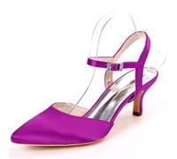 DANOBAB Damen Hochzeitsschuhe Schließende Spitze Sohle Elfenbein Farbe mit Schnalle High Heels Spitz zulauf Mary Jane Satin 6 cm Absatz,Lila,39
