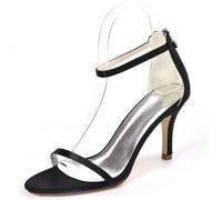 DANOBAB Damen Kitten Heels und Hochheels, Damen Schuhe aus Satin mit Reißverschluss,Offene Spitze Heels Sandalen, Hochzeitsschuhe für die Braut,Schwarz,37
