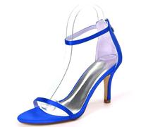 DANOBAB Damen Kitten Heels und Hochheels, Damen Schuhe aus Satin mit Reißverschluss,Offene Spitze Heels Sandalen, Hochzeitsschuhe für die Braut,Royal Blue,38
