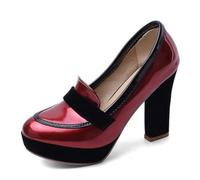 DANOBAB Damen Party Pumps mit Hochhacken, massivem Absatz, geschlossenem Spitz, Frühjahr/Herbst-Einzelschuhe für Frauen,Rot,48