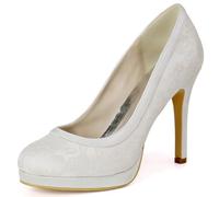 DANOBAB Damen Plateau Stiletto Hoher High Absatz Heel Sandalen Runde Zehenkappe Plattform Dress Schuhe Büroschuhe Party Hochzeit,Elfenbein,38