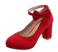 DANOBAB Damen Pumps mit Hochhacken, Schnalle, niedrigem Absatz, rundem und geschlossenem Spitz, Elegante Court-Schuhe,Rot,49