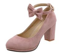 DANOBAB Damen Pumps mit Hochhacken, Schnalle, niedrigem Absatz, rundem und geschlossenem Spitz, Elegante Court-Schuhe,Rosa,45