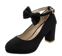 DANOBAB Damen Pumps mit Hochhacken, Schnalle, niedrigem Absatz, rundem und geschlossenem Spitz, Elegante Court-Schuhe,Schwarz,45
