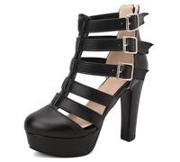 DANOBAB Damen Pumps mit hohem Absatz, Pumps mit Schnalle, hochhackige Sandalen mit offener Zehe für Büro, Arbeitsveranstaltungen, Partys und Bälle,Schwarz,37