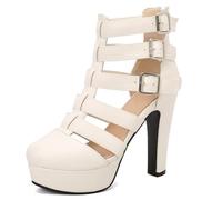DANOBAB Damen Pumps mit hohem Absatz, Pumps mit Schnalle, hochhackige Sandalen mit offener Zehe für Büro, Arbeitsveranstaltungen, Partys und Bälle,Weiß,46