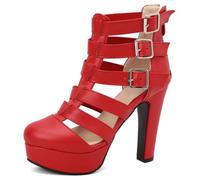 DANOBAB Damen Pumps mit hohem Absatz, Pumps mit Schnalle, hochhackige Sandalen mit offener Zehe für Büro, Arbeitsveranstaltungen, Partys und Bälle,Rot,45