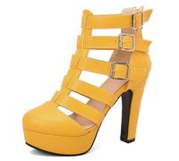 DANOBAB Damen Pumps mit hohem Absatz, Pumps mit Schnalle, hochhackige Sandalen mit offener Zehe für Büro, Arbeitsveranstaltungen, Partys und Bälle,Gelb,45