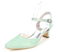 DANOBAB Damen Sandalen aus Spitzensatin mit Schnalle, High Heels, Sandalen mit spitzem Absatz, ideale Hochzeitsschuhe für die Braut,Mint Green,37