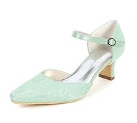 DANOBAB Damen Sandalen mit niedriger Ferse und Schnalle mit spitzer/geschlossener Spitze, elegant und bequem für Kleid, Hochzeit, Party und Abschlussball,Mint Green,38