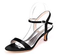 DANOBAB Damen Schuhe Hochzeits-Heels Spitzentoffen Hochabsatz Brautschuhe Mary Jane Satin Niedrige Absätze Kitten Heels Schnürung Abendball,Schwarz,37