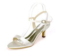 DANOBAB Damen Schuhe Hochzeits-Heels Spitzentoffen Hochabsatz Brautschuhe Mary Jane Satin Niedrige Absätze Kitten Heels Schnürung Abendball,Elfenbein,36