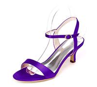 DANOBAB Damen Schuhe Hochzeits-Heels Spitzentoffen Hochabsatz Brautschuhe Mary Jane Satin Niedrige Absätze Kitten Heels Schnürung Abendball,Dark Purple,38