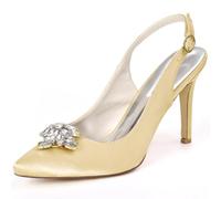 DANOBAB Damen Schuhe Hochzeitschuhe Geschlossene Spitze Rhinestone Niederer Kitten-Heel, Verstellbare Schnürung Spitze Pumps Hocher Prom Kleid Schuhe,Gold,40