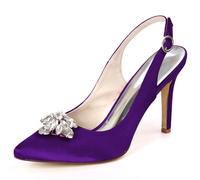 DANOBAB Damen Schuhe Hochzeitschuhe Geschlossene Spitze Rhinestone Niederer Kitten-Heel, Verstellbare Schnürung Spitze Pumps Hocher Prom Kleid Schuhe,Dark Purple,35