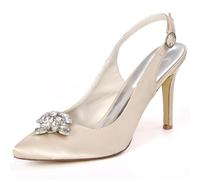 DANOBAB Damen Schuhe Hochzeitschuhe Geschlossene Spitze Rhinestone Niederer Kitten-Heel, Verstellbare Schnürung Spitze Pumps Hocher Prom Kleid Schuhe,Champagne,43