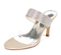 DANOBAB Damen Schuhe mit niedrigen Absätzen Brautschuhe Hochzeit Slip-On mit Strass Mary Jane Elfenbein Kitten-Hochabsatz aus Satin / 8.5 cm Absatz,Champagne,36