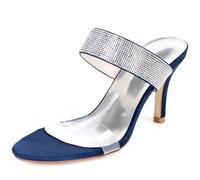 DANOBAB Damen Schuhe mit niedrigen Absätzen Brautschuhe Hochzeit Slip-On mit Strass Mary Jane Elfenbein Kitten-Hochabsatz aus Satin / 8.5 cm Absatz,Dark Blue,37