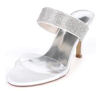 DANOBAB Damen Schuhe mit niedrigen Absätzen Brautschuhe Hochzeit Slip-On mit Strass Mary Jane Elfenbein Kitten-Hochabsatz aus Satin / 8.5 cm Absatz,Weiß,41