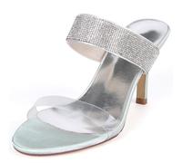 DANOBAB Damen Schuhe mit niedrigen Absätzen Brautschuhe Hochzeit Slip-On mit Strass Mary Jane Elfenbein Kitten-Hochabsatz aus Satin / 8.5 cm Absatz,Silber,37