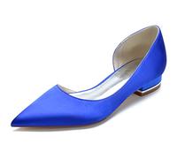 DANOBAB Damen Spitz zulaufende Satin-Ballerinas Hochzeitsschuhe für Braut Geschlossene Zehen Brautschuhe Zum Hineinschlüpfen Ballabend-Party-Kleider Pumps,Blau,40