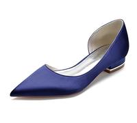 DANOBAB Damen Spitz zulaufende Satin-Ballerinas Hochzeitsschuhe für Braut Geschlossene Zehen Brautschuhe Zum Hineinschlüpfen Ballabend-Party-Kleider Pumps,Dark Blue,41