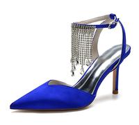 DANOBAB Damen Stiletto High Heel Spitze Zehen Sandalen Schuhe Strass Schnalle Braut Hochzeit Schuhe Ballkleid 8,5 cm Absätze,Royal Blue,39