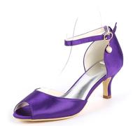 DANOBAB Damen Strass Hochzeit Low Heel Kitten Heels, Sandalen Schnallen Peep Toe Pumps High Heeled Ballkleid Schuhe,Dark Purple,39