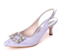 DANOBAB Damenschuhe Hochheels Satin Niedrige Heels Spitztoffen Strass Kitten Heels Party Pumps Absatz Sandalen Hochzeits- und Festanzugschuhe,Light Purple,42