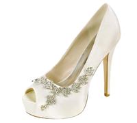 DANOBAB Damenschuhe mit Strass Hochabsatz-Sandalen aus Satin Hochzeitsschuhe Peep-Toe Slip-On Kitten-Heel Abend- und Partyschuhe Komfortable Pumps,Elfenbein,36