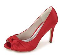 DANOBAB Elfenbein Hochzeit Schuhe, Frauen Low Heel Marineblau Peeptoe Braut Damen High Heel Satin/Pumps Abend,Rot,38