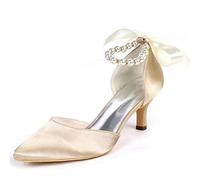 DANOBAB Elfenbein Hochzeitschuhe, Damen Kleid Zehen Kitten Braut Hohe Absätze Herbst Geschlossene Zehe/Brautjungfer Abend,Champagne,35