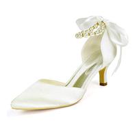 DANOBAB Elfenbein Hochzeitschuhe, Damen Kleid Zehen Kitten Braut Hohe Absätze Herbst Geschlossene Zehe/Brautjungfer Abend,Elfenbein,35