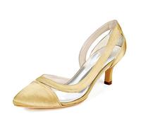 DANOBAB Elfenbein Hochzeitschuhe, Damen Pumps Braut Schnalle Plattform Chunky Geschlossene Spitze Braut-/Hohe Absatz Party,Gold,39