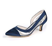 DANOBAB Elfenbein Hochzeitschuhe, Damen Pumps Braut Schnalle Plattform Chunky Geschlossene Spitze Braut-/Hohe Absatz Party,Dark Blue,38
