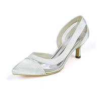 DANOBAB Elfenbein Hochzeitschuhe, Damen Pumps Braut Schnalle Plattform Chunky Geschlossene Spitze Braut-/Hohe Absatz Party,Silber,39