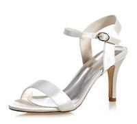 DANOBAB Elfenbein Hochzeitsschuhe, Frauen Satin Schnalle High Heels, Low Heel Plattform Blumen Weiß/Abend Braut/8,5Cm Absatz,Elfenbein,39