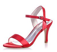 DANOBAB Elfenbein Hochzeitsschuhe, Frauen Satin Schnalle High Heels, Low Heel Plattform Blumen Weiß/Abend Braut/8,5Cm Absatz,Rot,42