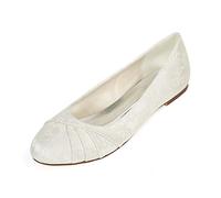 DANOBAB Flache Damenschuhe, Hochzeitsschuhe, Abschlussball, Mary Jane, geschlossene Zehenpartie, Damen-High-Heels, Braut-Seide wie Elfenbein/1 cm Absatz,Elfenbein,39