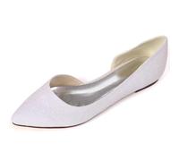 DANOBAB Flache für Damen Schuh mit Spitzer Zehenpartie Elegante Slip-on Schuhe mit Niedriger Absatz Hochzeitsschuhe Arbeitsschuhe Business-Schuhe,Weiß,40