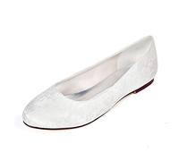DANOBAB Flache Hochzeitsschuhe, Damen, Herbst, runde Spitze, Slip-on-High-Heels, Brautabend, geschlossene Zehen Satin /1 cm Absatz,Weiß,44