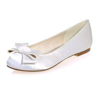 DANOBAB Flache Hochzeitsschuhe, Frauen Satin Runde Zehe Elfenbein Geschlossene Zehe niedrige Ferse Brautkleid Chunky/0,6cm Absatz,Elfenbein,38