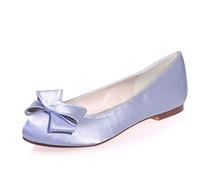 DANOBAB Flache Hochzeitsschuhe, Frauen Satin Runde Zehe Elfenbein Geschlossene Zehe niedrige Ferse Brautkleid Chunky/0,6cm Absatz,Silber,40