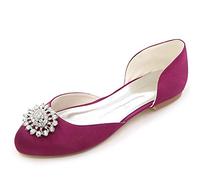 DANOBAB Frauen Brautschuhe Strass Spitze Satin Damen Flach Ballett Brautjungfer Slip On Pumps Geschlossene Zehe/Elfenbein,Lila,37