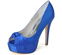 DANOBAB Frauen Elfenbein Hochzeitsschuhe, Satin Peep Toe High Heels, 3128-23A Toe Kitten Brautkleid / 12,5 cm Absatz / 3-8,5 Größe,Blau,39