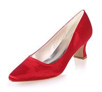 DANOBAB Frauen Elfenbein Hochzeitsschuhe, spitzes Satinkleid geschlossene Zehe Mary Jane High Heels Braut Abend /5,5 cm Absatz,Rot,39