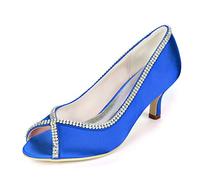 DANOBAB Frauen Elfenbein Hochzeitsschuhe, TR-451 Strass Herbst Chunky Toe Kitten High Heels Braut/Pumps,Blau,43