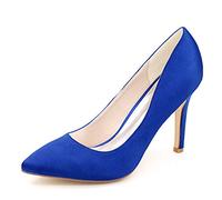 DANOBAB Frauen für Hochzeitsschuhe Spitze Party Kleid Geschlossene Zehe High Heels Satin Pumps Weite Passform Passform Größe/9,5 cm Absatz,Blau,38